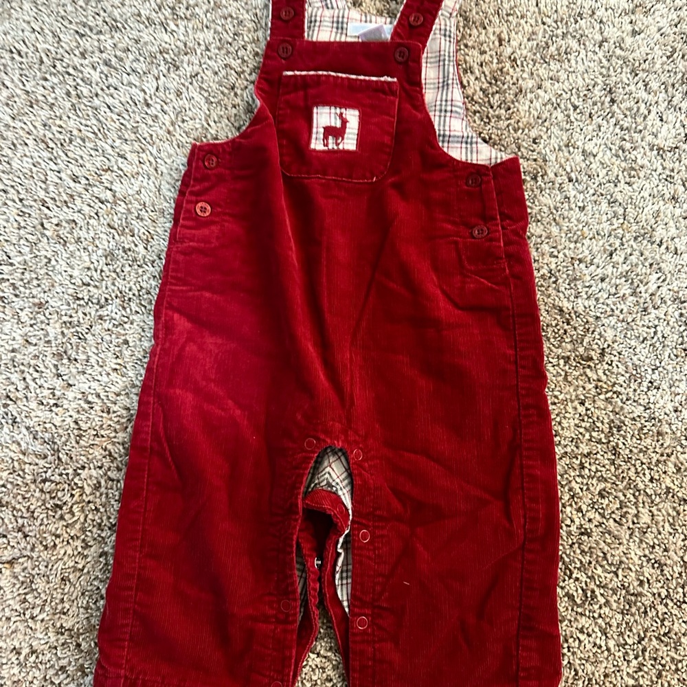 Janie and Jack Red Corduroy Overalls size 6-12 months